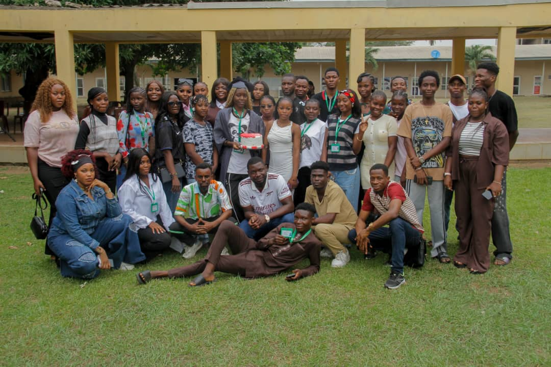NOUN students gathered together on campus celebrating with Chrisgross AI